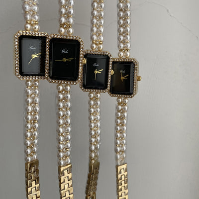 Silver Black Square Pearl Bracelet Diamond