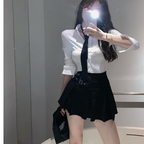 White Polo Collar Long Sleeve Shirt Women