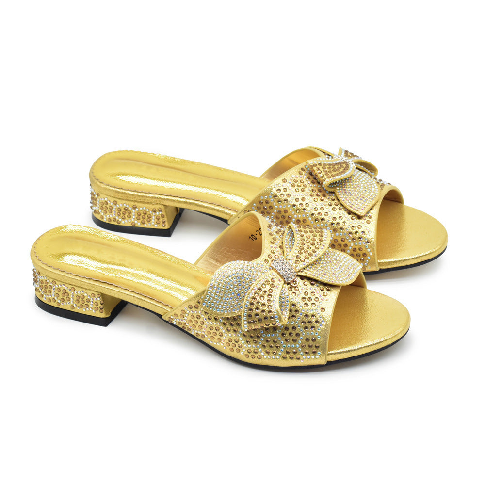 Bowknot Rhinestone Daily Low-top Sandals Casual