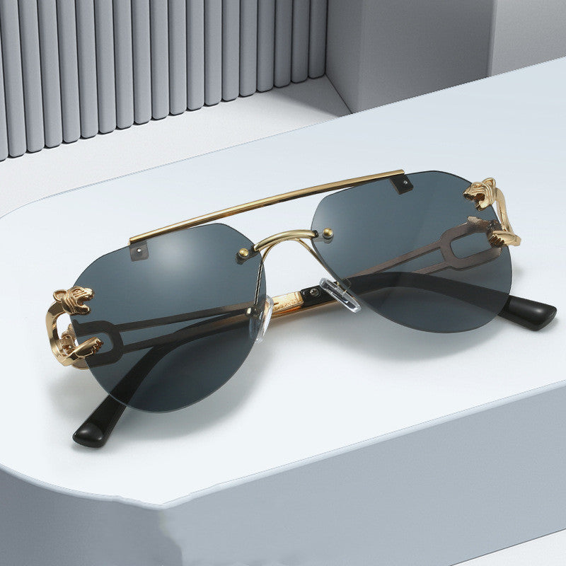 Rimless Leopard Head Sunglasses Women Men's Double Beam Personality