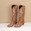 Embroidered Rhinestone Thick High Heel