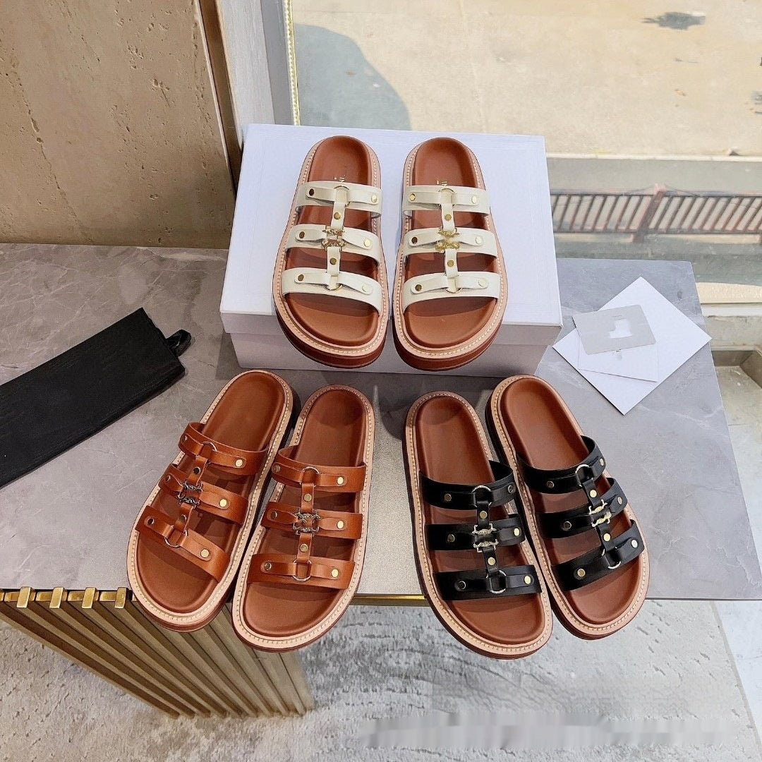 Retro Versatile Roman Style Sandal Slippers Women