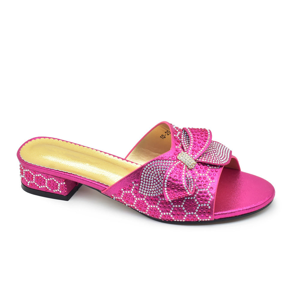 Bowknot Rhinestone Daily Low-top Sandals Casual