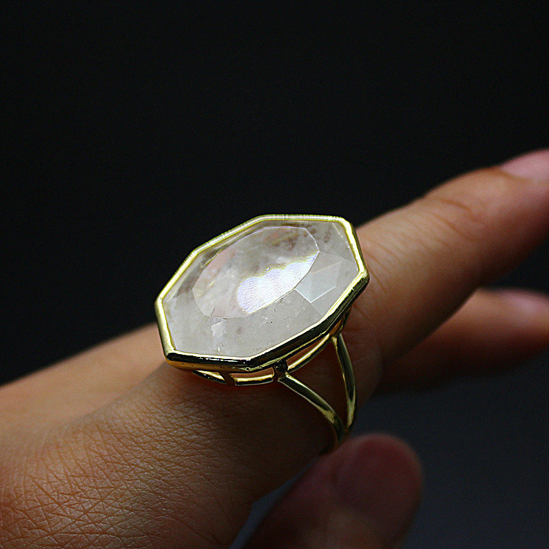 Crystal Ornament Natural Stone Polygon Exaggerated Big Ring