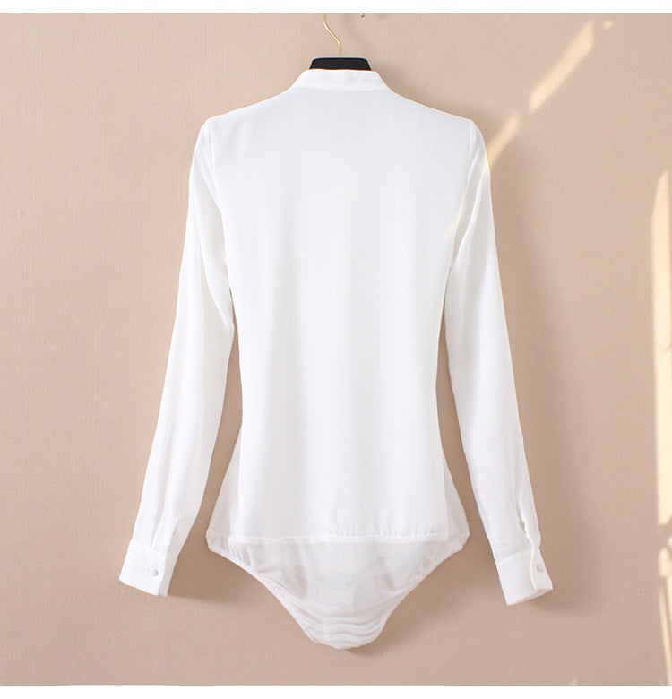 Stand Collar Organ Pleated Chiffon Shirt One-piece