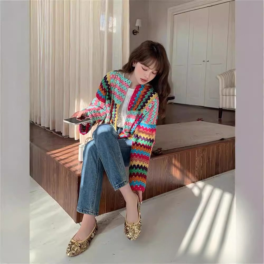 Sweet Heavy Industry Color  Long Sleeve Sweater