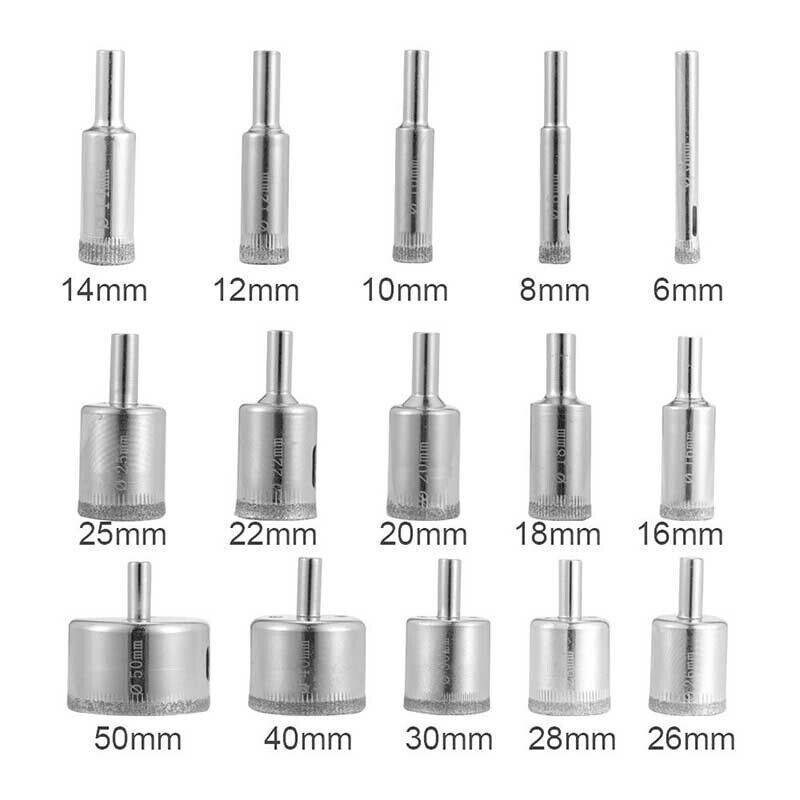 15 Pcs Set Diamond Drill Bit Glass Drill Bit Glass-Stone Tile Drill Bit 6-50mm
