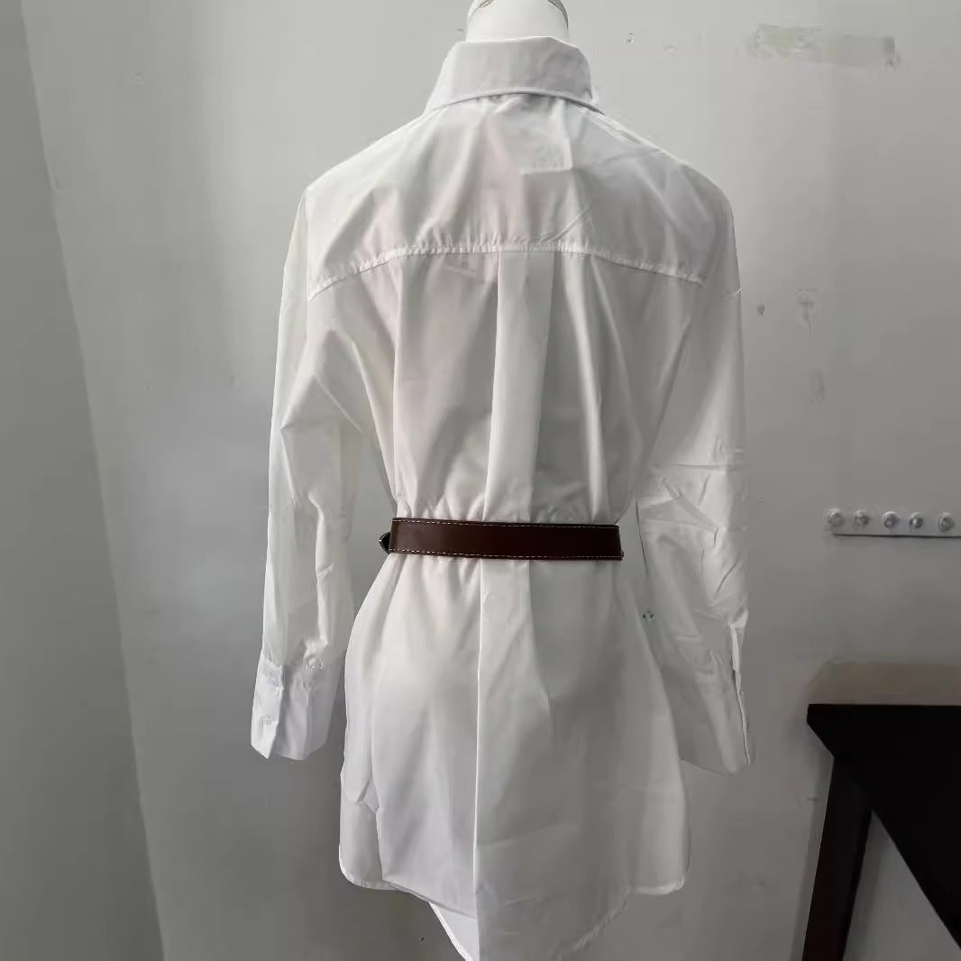 White Collar Shirt Dress Women's Autumn