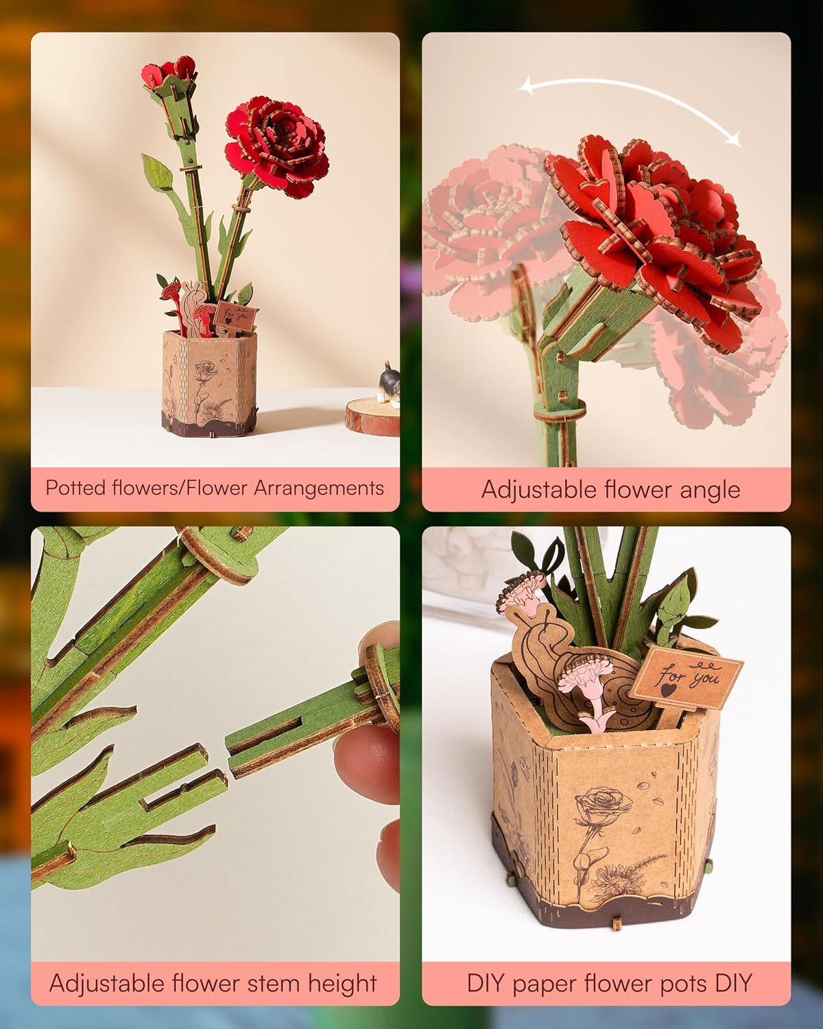 ROlife 3D Puzzle Flowers Bouquet Wooden Carnation