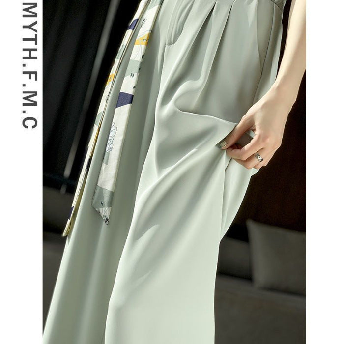 High Waist Narrow Version Ice Silk Wide-leg Pants Drape