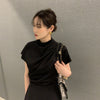 Women's Stand Collar Oblique Pleated Shirt Top