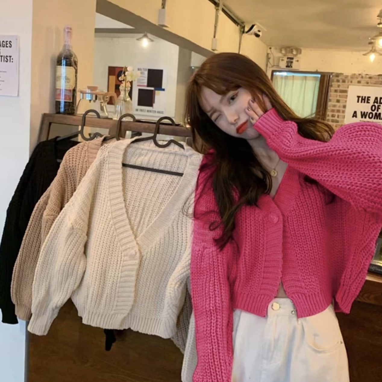 College Style Girls' Tops Loose Outer Wear Short Knitted Cardigan Sweater