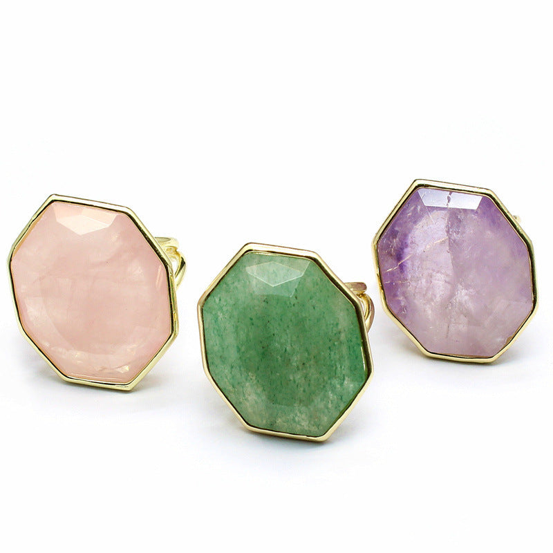 Crystal Ornament Natural Stone Polygon Exaggerated Big Ring