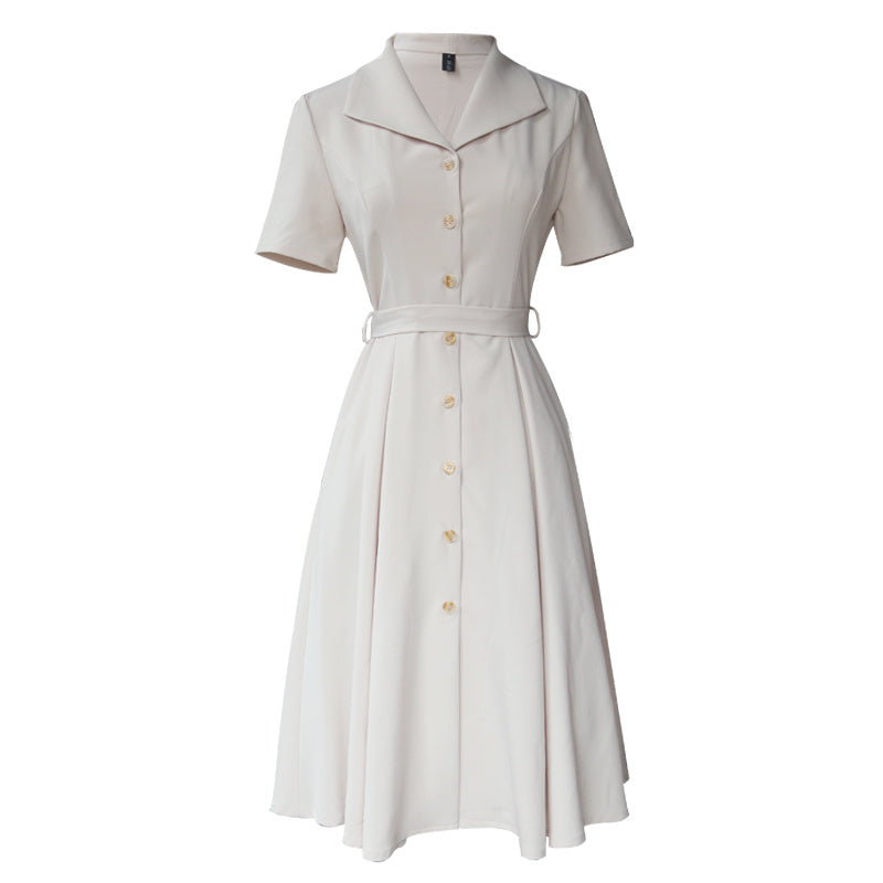 Elegant Suit Collar White Shirt Slim White Dress