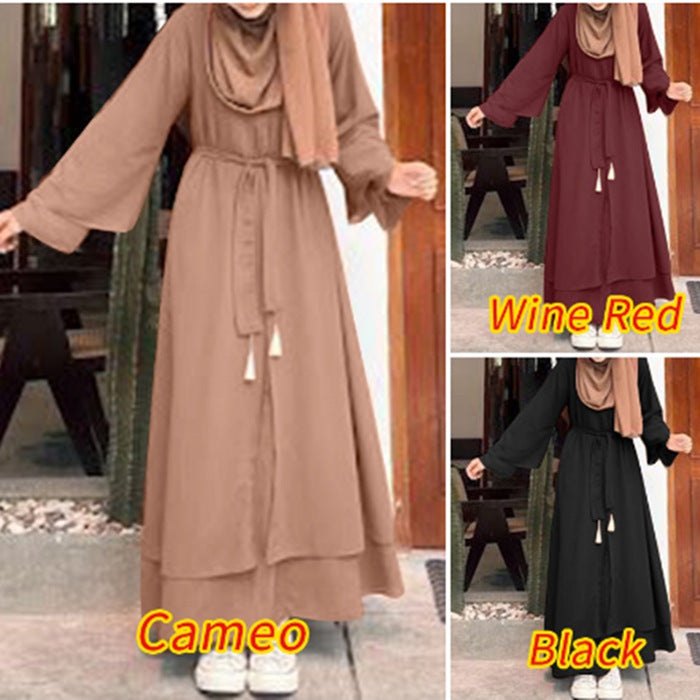Leisure Loose Plus Size Crew Neck Belt Dress