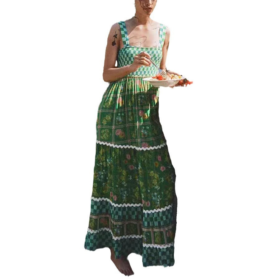 European And American Women's Clothing Spaghetti-strap Floral Print Dress Fashion