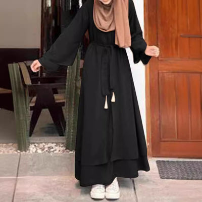 Leisure Loose Plus Size Crew Neck Belt Dress