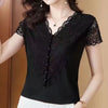 Lace V-neck Short Sleeve Temperament Slimming Top