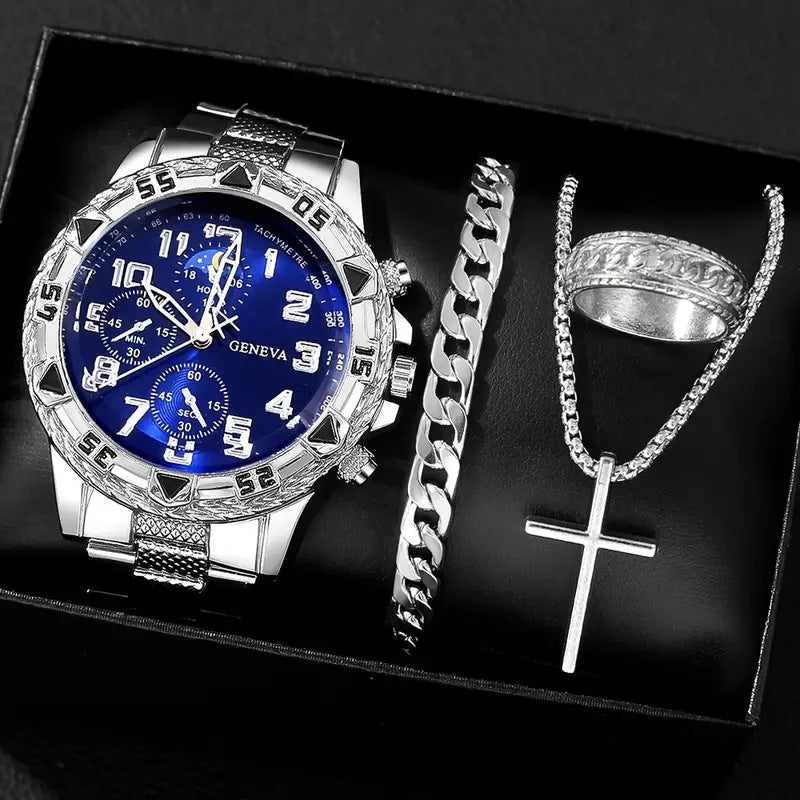 Blue Light Glass High Sense Men's Business Watch Ornament 4-piece Set