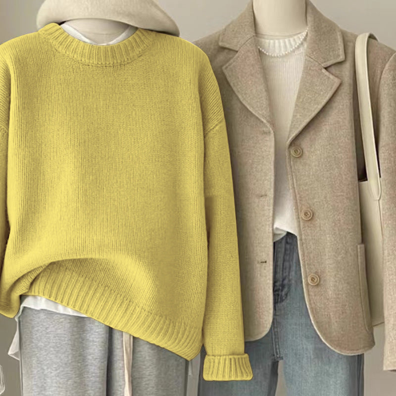 Retro Dark Green Sweater For Women Autumn And Winter Loose