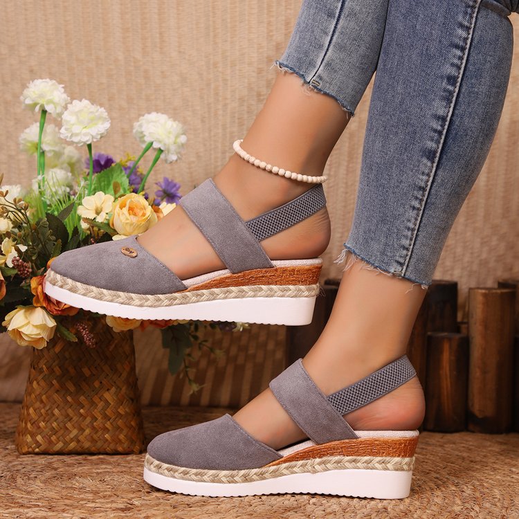 Hemp Rope Wedges Sandals Summer Lightweight Braided Closed Toe Elastic Band Shoes For Women