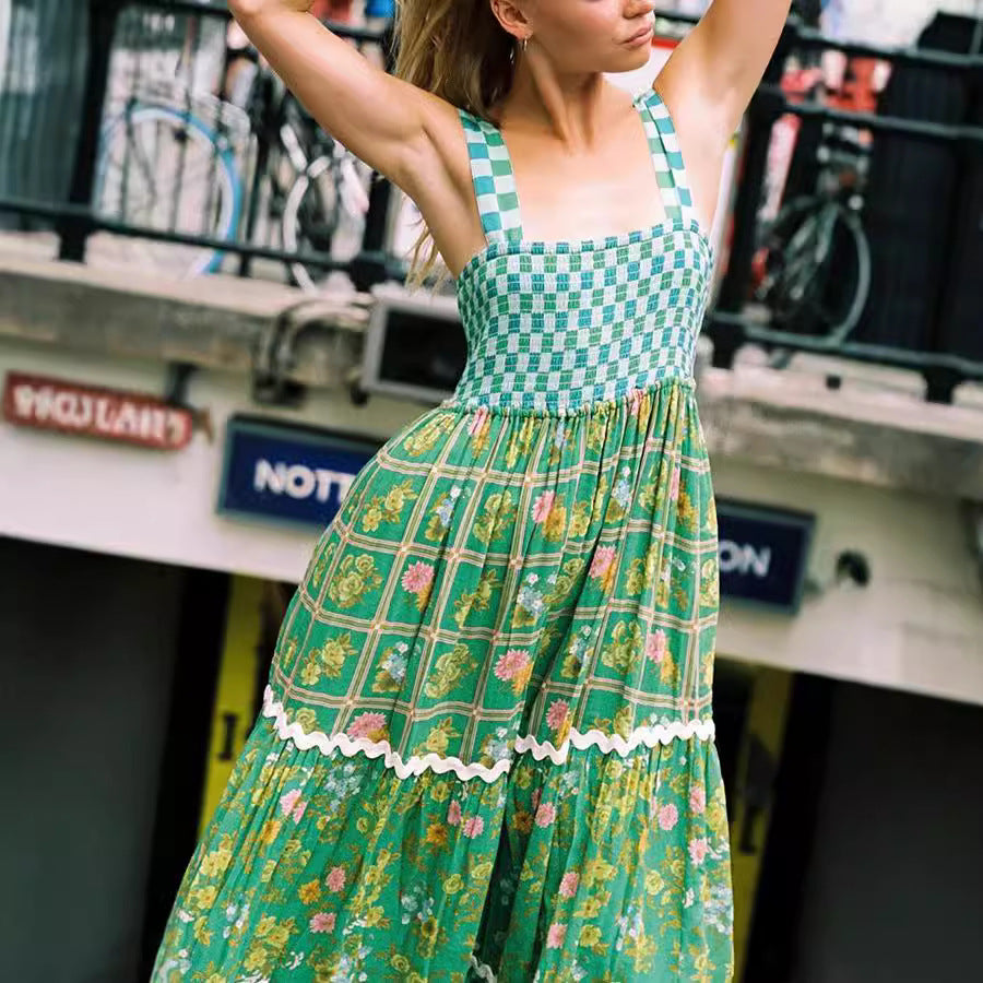 European And American Women's Clothing Spaghetti-strap Floral Print Dress Fashion