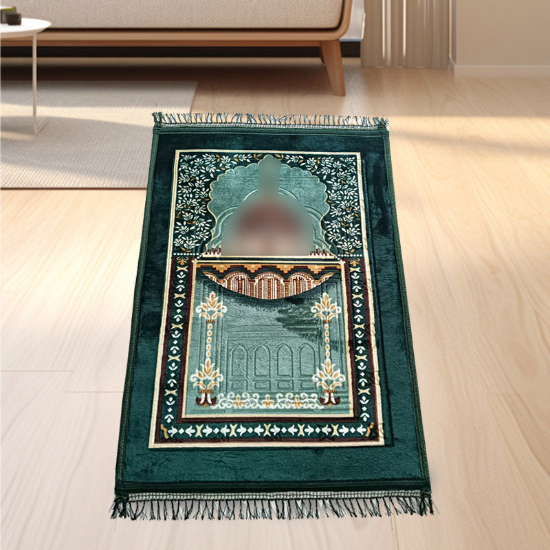 Thick Flannel Qibla Mat Convenient Stain Resistant Prayer Mat