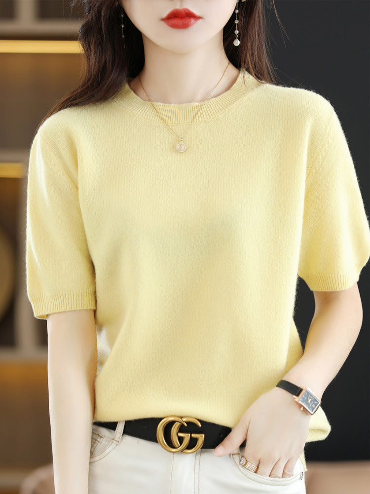 Knitted Short Sleeve Loose T-shirt Inner Wear Sweater Non-cashmere Bottoming Shirt
