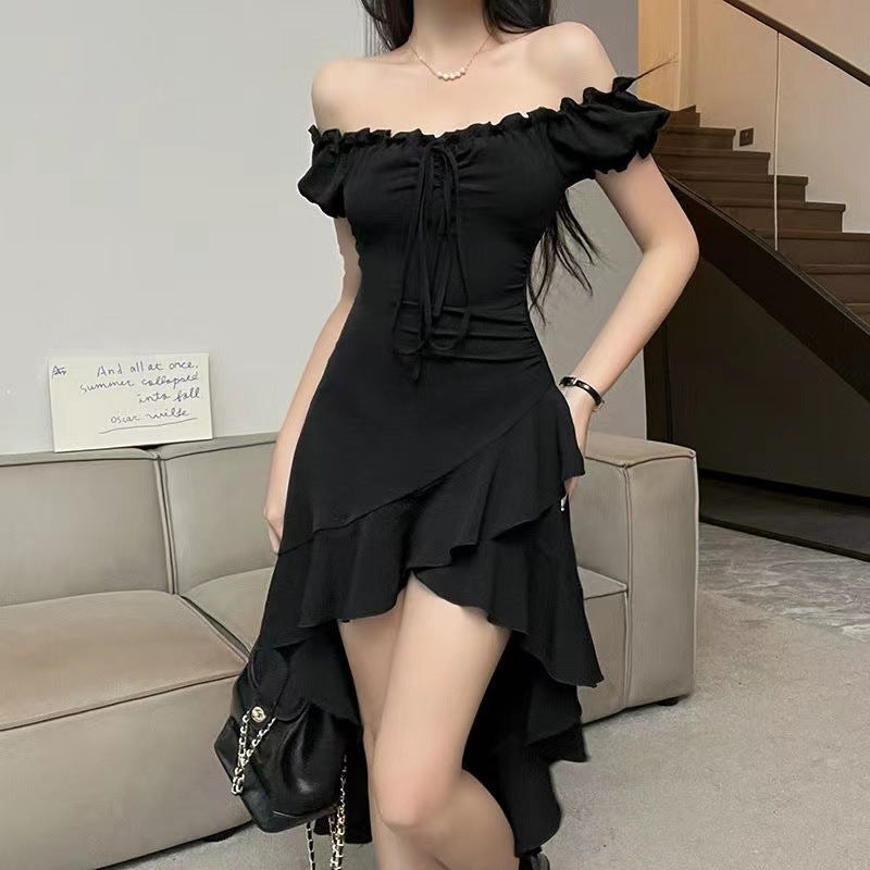 Ruffled Irregular Dress Women's Off-shoulder Waist-tight Sexy