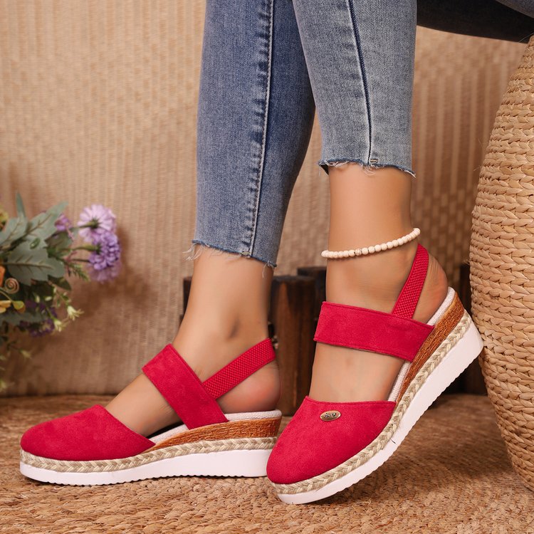 Hemp Rope Wedges Sandals Summer Lightweight Braided Closed Toe Elastic Band Shoes For Women