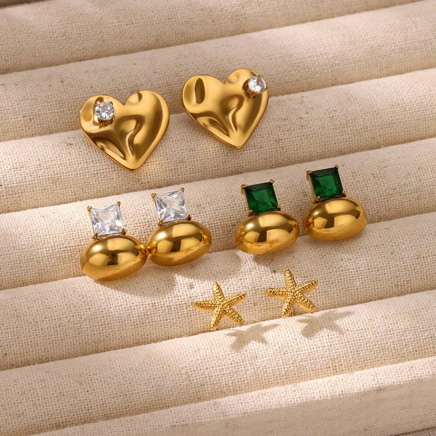 Convex Heart-shaped Inlaid Beads Light Luxury Earrings