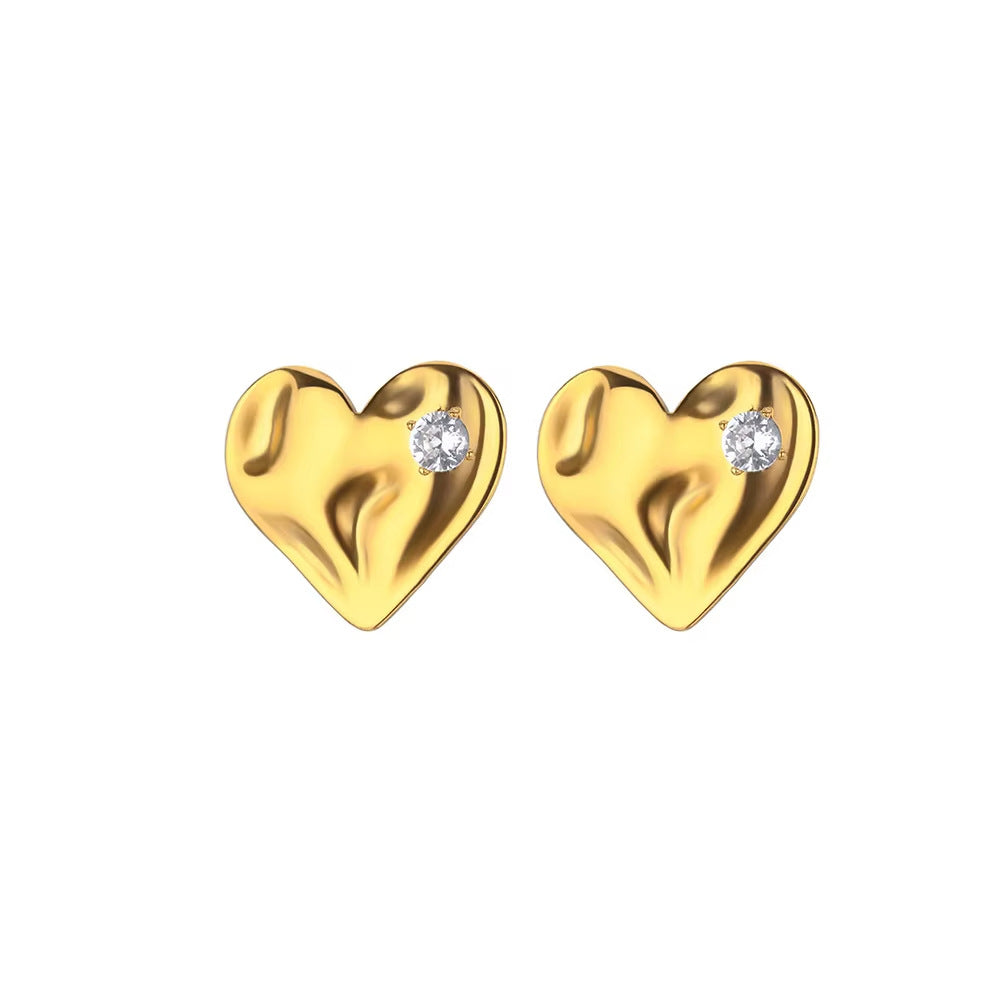 Convex Heart-shaped Inlaid Beads Light Luxury Earrings