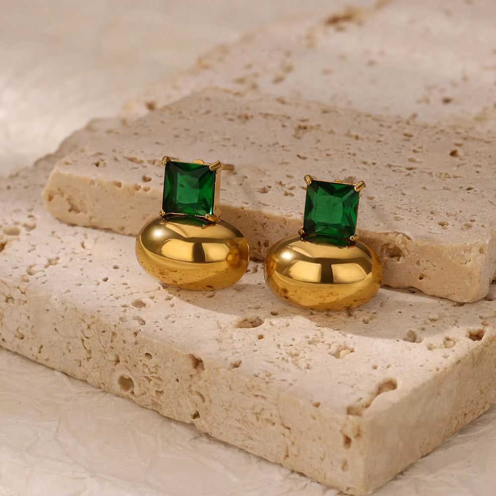 Convex Heart-shaped Inlaid Beads Light Luxury Earrings