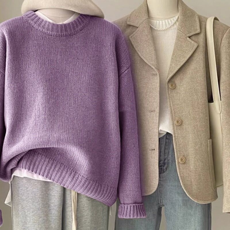 Retro Dark Green Sweater For Women Autumn And Winter Loose