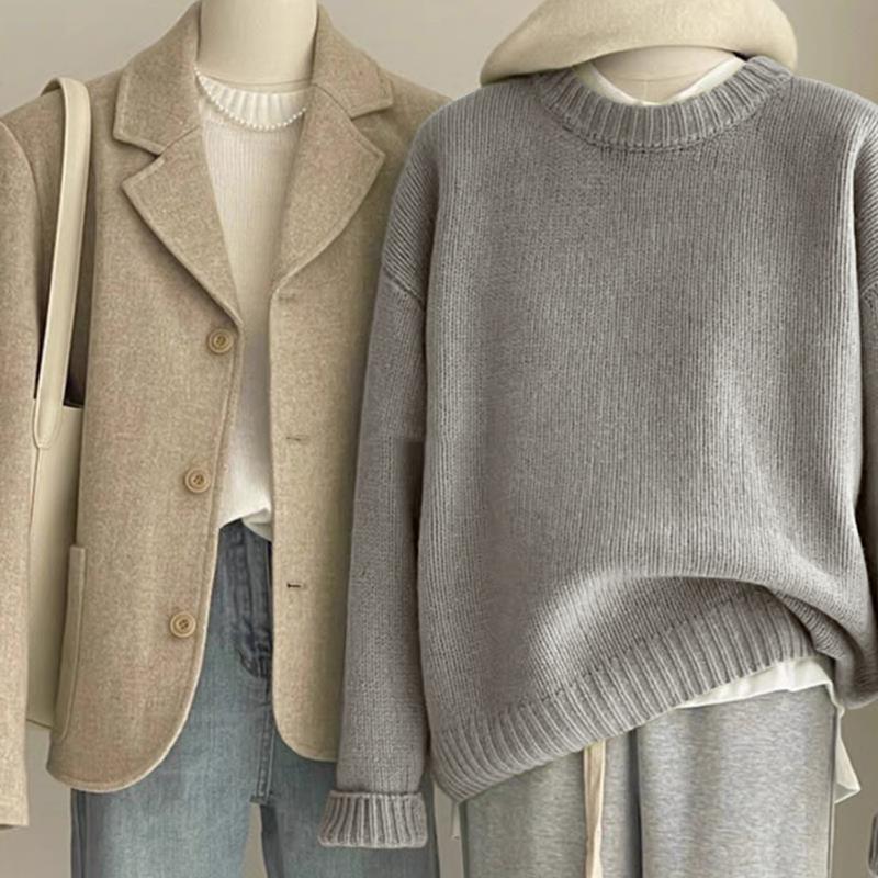 Retro Dark Green Sweater For Women Autumn And Winter Loose