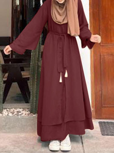 Leisure Loose Plus Size Crew Neck Belt Dress