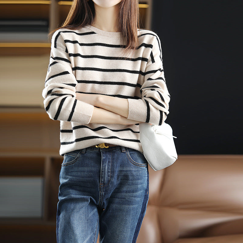 Women's Spring New Sweater Striped Color Matching