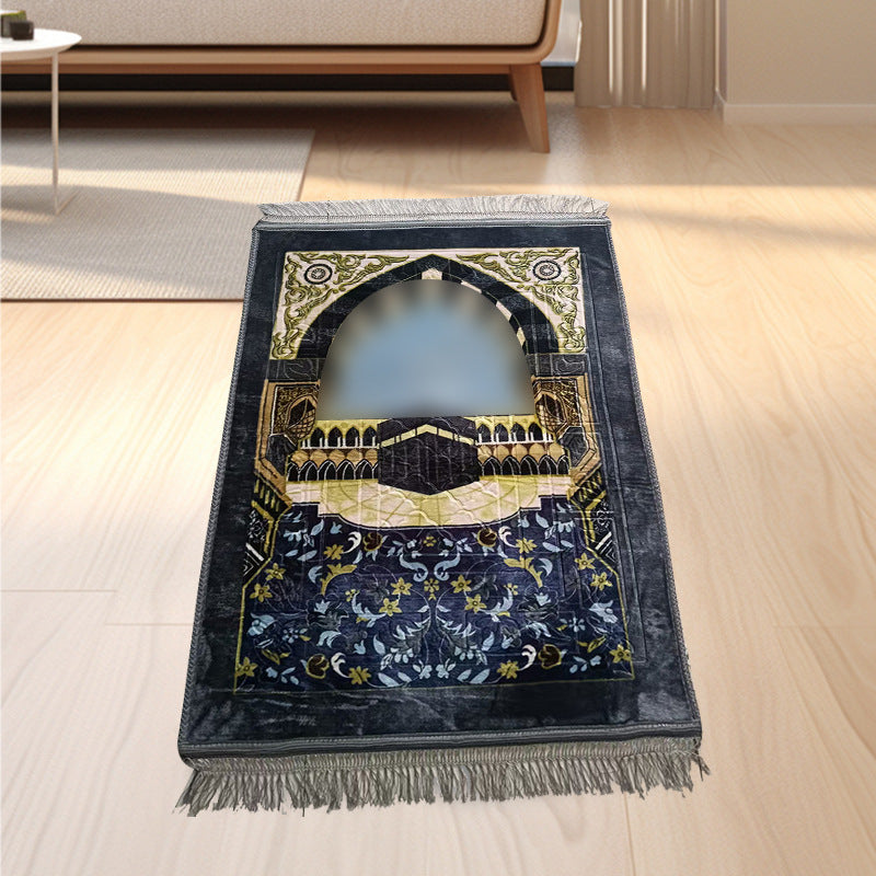 Thick Flannel Qibla Mat Convenient Stain Resistant Prayer Mat