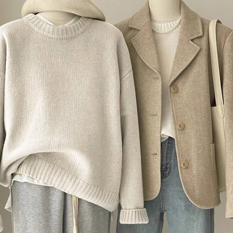 Retro Dark Green Sweater For Women Autumn And Winter Loose