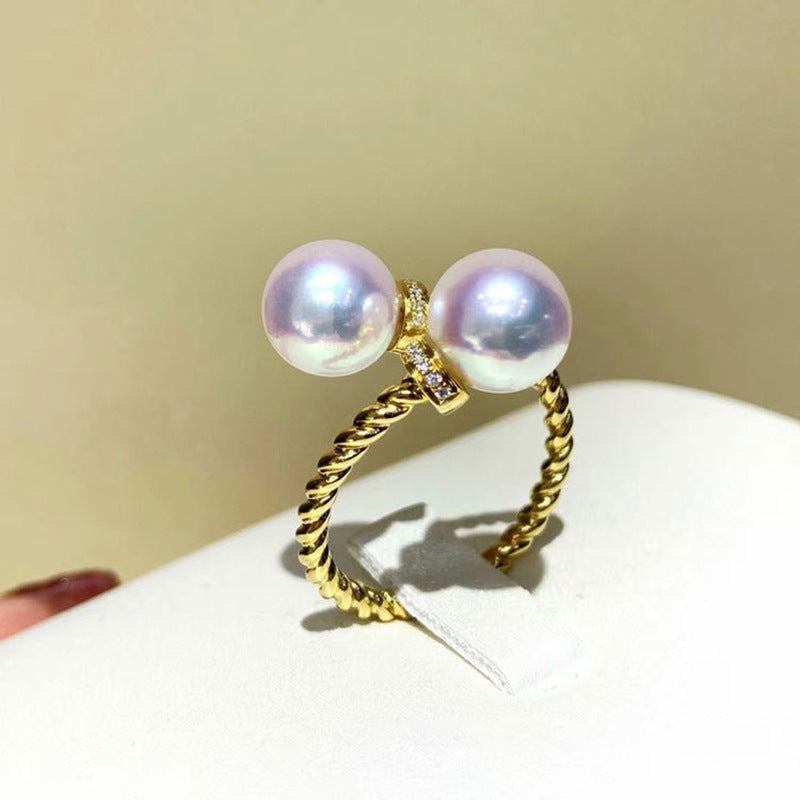 Simple Twist Double Beads Adjustable Ring
