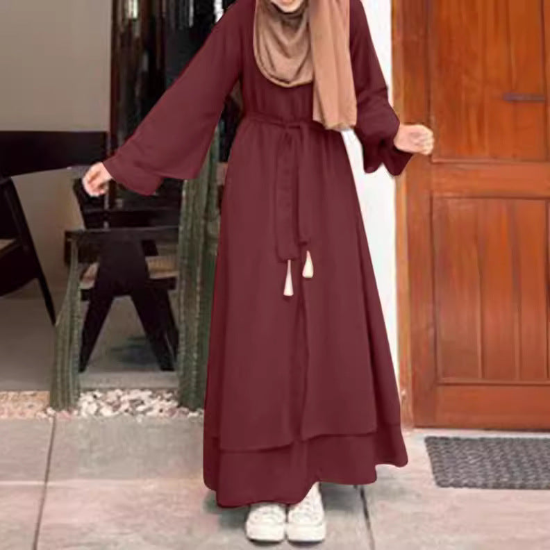 Leisure Loose Plus Size Crew Neck Belt Dress