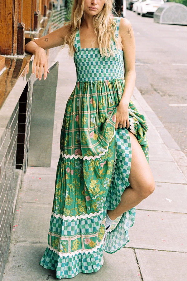 European And American Women's Clothing Spaghetti-strap Floral Print Dress Fashion