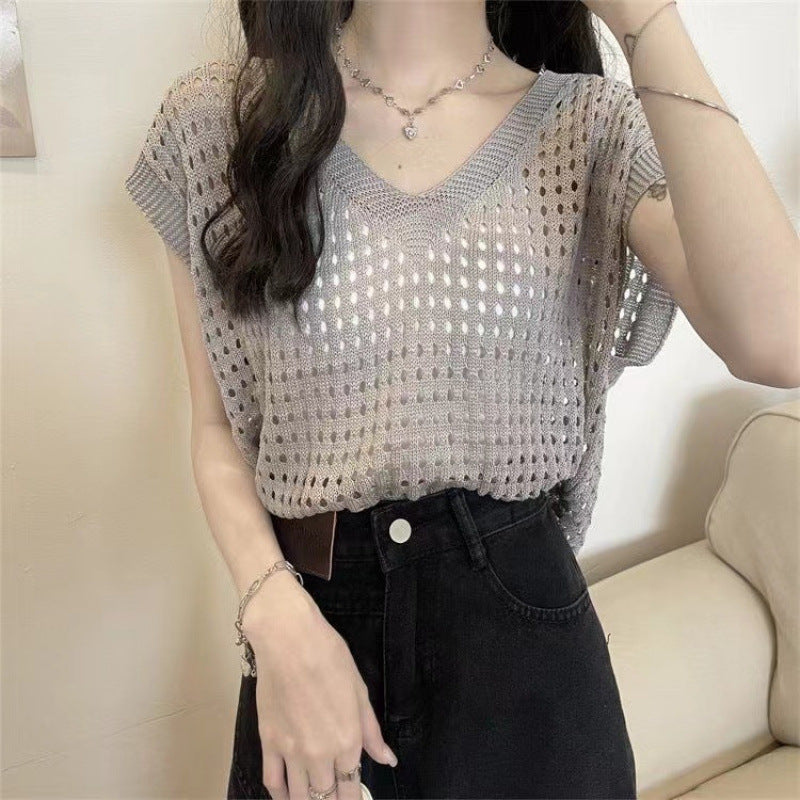 Loose Short-sleeved Sweater For Women Spring New Outerwear