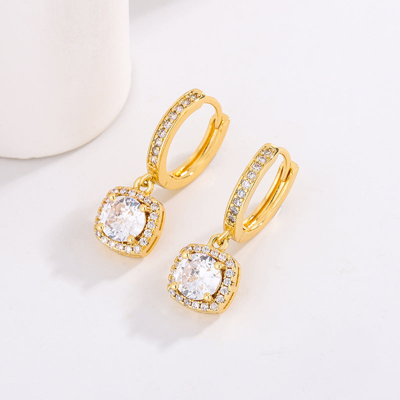 Popular Princess Square Bag 1 Karat Moissanite Silver Earrings