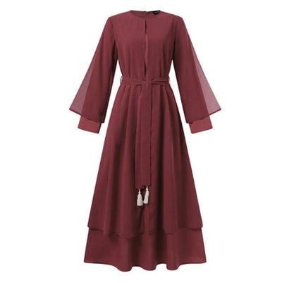 Leisure Loose Plus Size Crew Neck Belt Dress