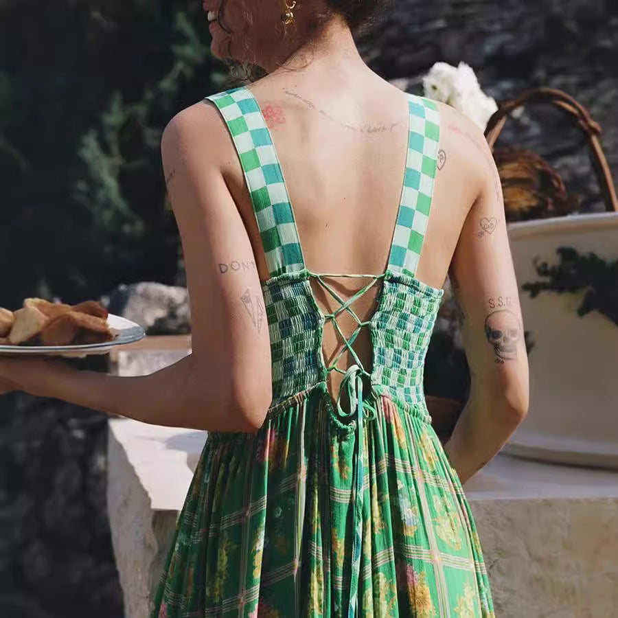 European And American Women's Clothing Spaghetti-strap Floral Print Dress Fashion