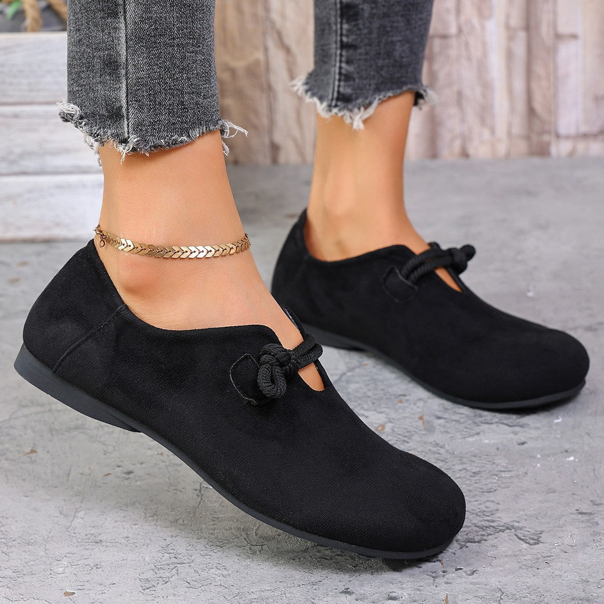 Round Head Slip-on Full-cover Solid Color Flat Shoes