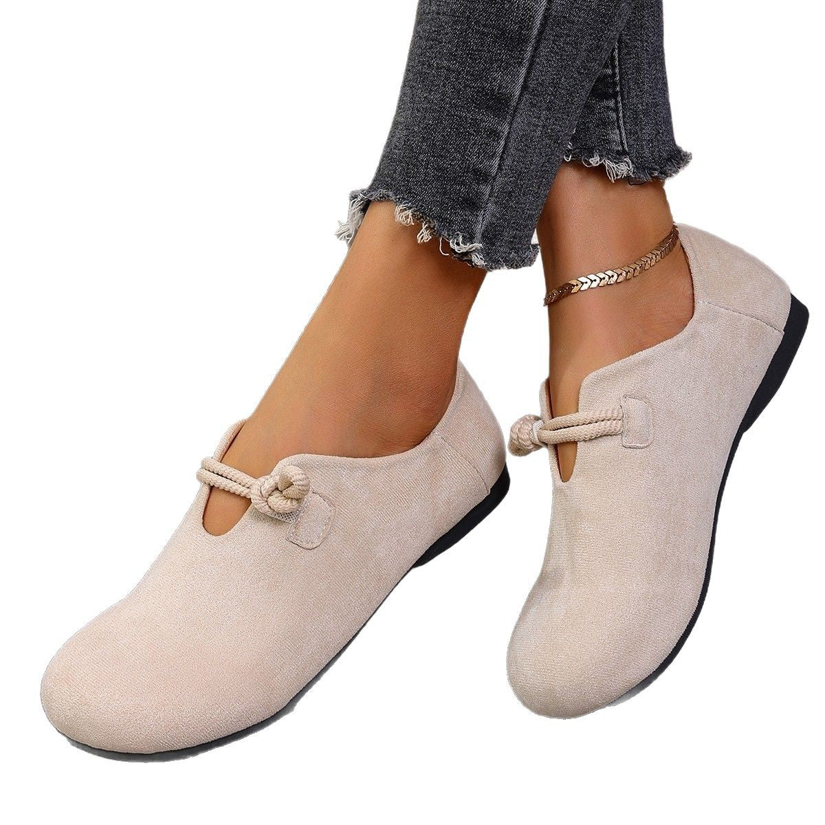 Round Head Slip-on Full-cover Solid Color Flat Shoes