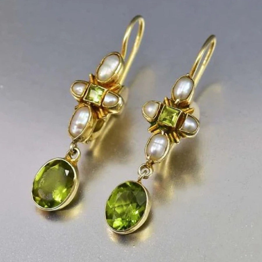 New Retro Geometric Personalized Green Crystal Earrings