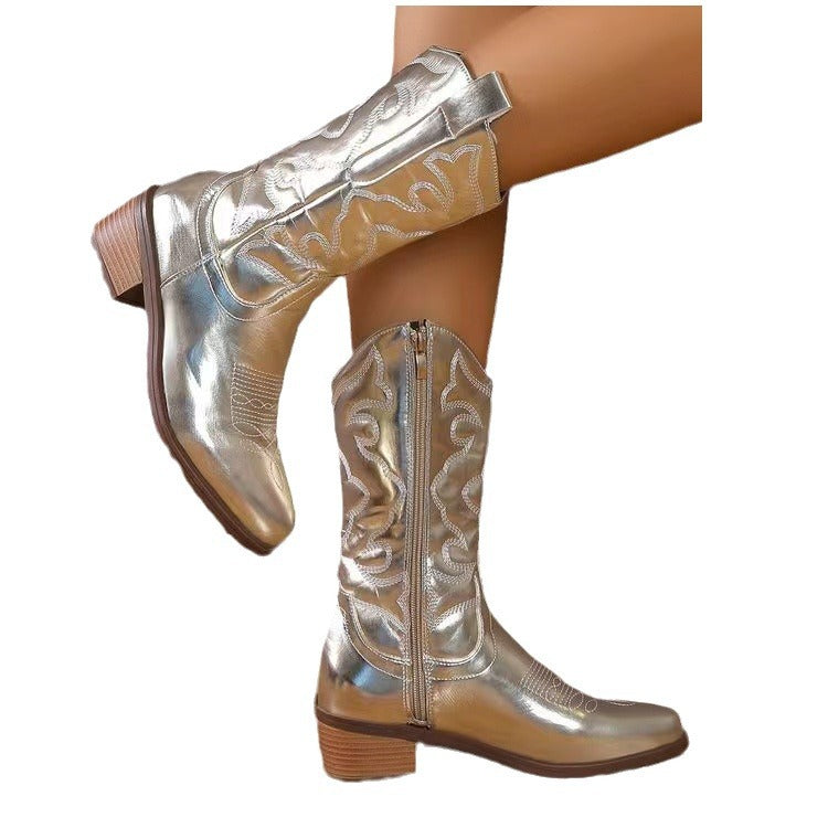 Mid-calf Solid Color Pointed Martin Boots